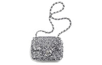 CHANEL Embroidered Satin Sequins Mouth Cover Bag Crossbody Bag Mini Women's Silver