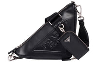 PRADA Triangle Leather Shoulder Bag Black