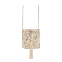 CELINE Crocheted Silk Shoulder Bag, Crossbody Bag Mini Women's Gray White