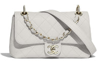 CHANEL Embossed Calfskin One Shoulder Handbag Crossbody Bag Women's Gray