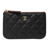 CHANEL Embossed Shiny Calfskin Clutch Small Size Women's Black