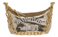 MIU MIU Sequins Decoration One Shoulder Handbags Women's Platinum