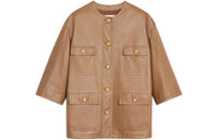 CELINE Leather Jackets Women's Brown Yellow