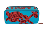 HERMES Silk'In Cow Leather Wallet Women's Frida Blue/Hermes Red