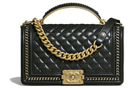CHANEL LEBOY Cow Leather Handbag Shoulder Bag Crossbody Bag Medium Size Women's Black Gold