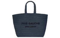 SAINT LAURENT Viscose Raffia Natural Woven Tote, Handbag Women's Lake Blue/Black
