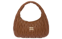 MIU MIU Matelassé Soft Sheep Leather Hobo Bag, One Shoulder Handbag Women's Brown