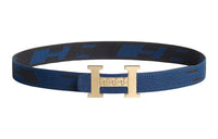 HERMES Comfortable 5382 Gourmette & Sprint Gold Buckle Nylon Mesh Double-Sided Belt Men's Black/Indigo Width: 3.2cm