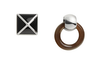 HERMES Horn Metal Palladium-Plated Stud Earrings Unisex Black