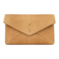 SAINT LAURENT CASSANDRE Snake Skin Envelope Bag, Clutch Women's Brown