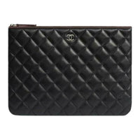 CHANEL Lambskin Clutch Medium Size Women's Black