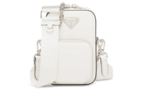 PRADA Leather One Shoulder Handbag, Crossbody Bag Mini Women's White