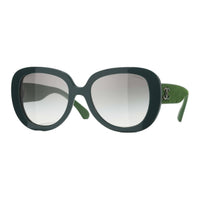 CHANEL Acetate Leather Plaid Oval Sunglasses Unisex Green