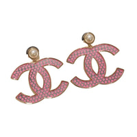 CHANEL Metal Rhinestone Artificial Pearl Earrings Women's Pink