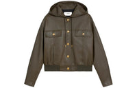 CELINE FW22 Leather Jacket Women's Dark Khaki