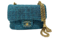 CHANEL 22P Woolen Mini Square Flap Bag, Crossbody Bag Mini Women's Blue