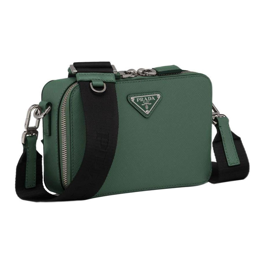 PRADA Brique Leather Shoulder Bag Crossbody Bag Men's Emerald Green
