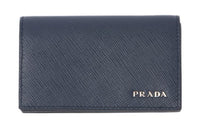 PRADA Saffiano Leather Card Clip Card Holder Men's Marine Blue & Light Gray