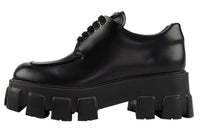 PRADA Monolith Brushed Leather Lace up Shoes 'Black' Women's