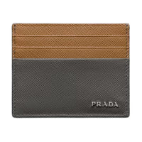 PRADA Saffiano Leather Card Holder Men's Marble Gray With Caramel Accents