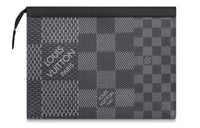 LOUIS VUITTON Pochette Voyage Coated Canvas Cow Leather Patchwork Trim Clutches Toiletry Bags Men's Graphite