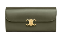 CELINE Triomphe Shiny Calfskin Wallet Large Size Women's Dark Olive