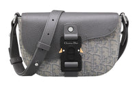 DIOR Jacquard Fabric Patchwork Cow Leather Saddle Bags One Shoulder Crossbody Clutches Regular Men's Dark Gray