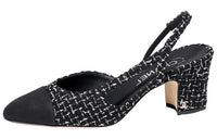 CHANEL Chunky Heel High Heels 6.5cm Women's Black White