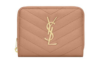 SAINT LAURENT CASSANDRA Calfskin Card Holder Wallet Women's Vintage Peach