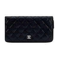 CHANEL Grain Cow Leather Wallet Women's Black