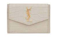SAINT LAURENT UPTOWN Crocodile Pattern Leather Card Holder Women's White