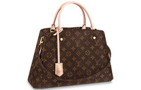 LOUIS VUITTON Montaigne Canvas Cow Leather Patchwork Mon Chord Handbag Medium Size Women's Brown