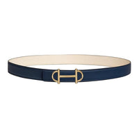 HERMES Gold-Plated Metal Calfskin Leather Belts Women's Blue Width 2.4CM
