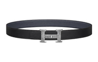 HERMES Comfortable Elegance Silver Buckle Togo Calfskin Double-Sided Leather Belt Men's Black Width: 3.2cm