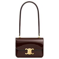 CELINE Lacquered Finish Cow Leather Handbag Shoulder Bag Women's Dark Brown