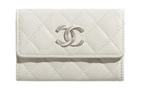 CHANEL Bright Logo Grain Calfskin Card Holder, Wallet Women's White