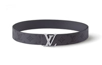 LOUIS VUITTON Smooth Leather, Palladium Leather Belts Men's Gray Width 4cm