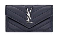 SAINT LAURENT CASSANDRE Lambskin Card Holder Regular Women's Steel Blue
