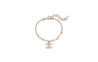 CHANEL Metal Pearl Rhinestone Crystal Bracelets Women's Gold