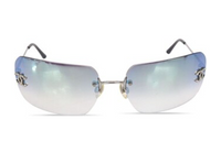 CHANEL Irregular Shape Sunglasses Women's Silver