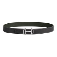 HERMES Metal Palladium-Plated Calfskin Leather Belts Men's Black Width: 3.2CM
