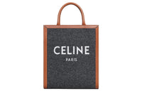 CELINE Cabas Fabric Cow Leather Patchwork Shoulder Bag Crossbody Bag Handbag Small Size Women's Gray/Beige