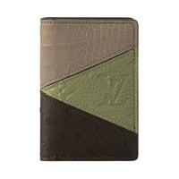 LOUIS VUITTON Crocodile Leather Wallet Men's Beige Multicolor With Olive Green And Dark Brown