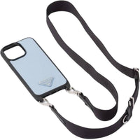 PRADA Leather Phone Case Light Blue Compatible With IPhone 14 Pro Max