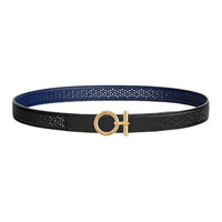 HERMES Metal Leather Belts Women's Black/Sapphire Width 2.4CM