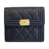 CHANEL Grained Cow Leather Wallet Women's Black