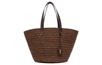 SAINT LAURENT Raffia Woven Shoulder Bag Tote Women's Brown