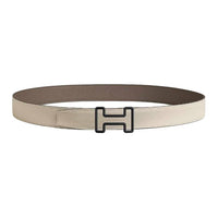 HERMES Calfskin Leather Belts Men's Gray Width 3.8CM