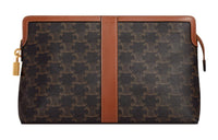 CELINE Leather Trim Toiletry Bag Women's Tawny