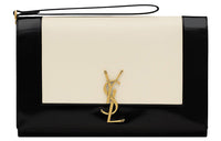 SAINT LAURENT Sheepskin With Cow Leather Clutch Regular Women's White/Black